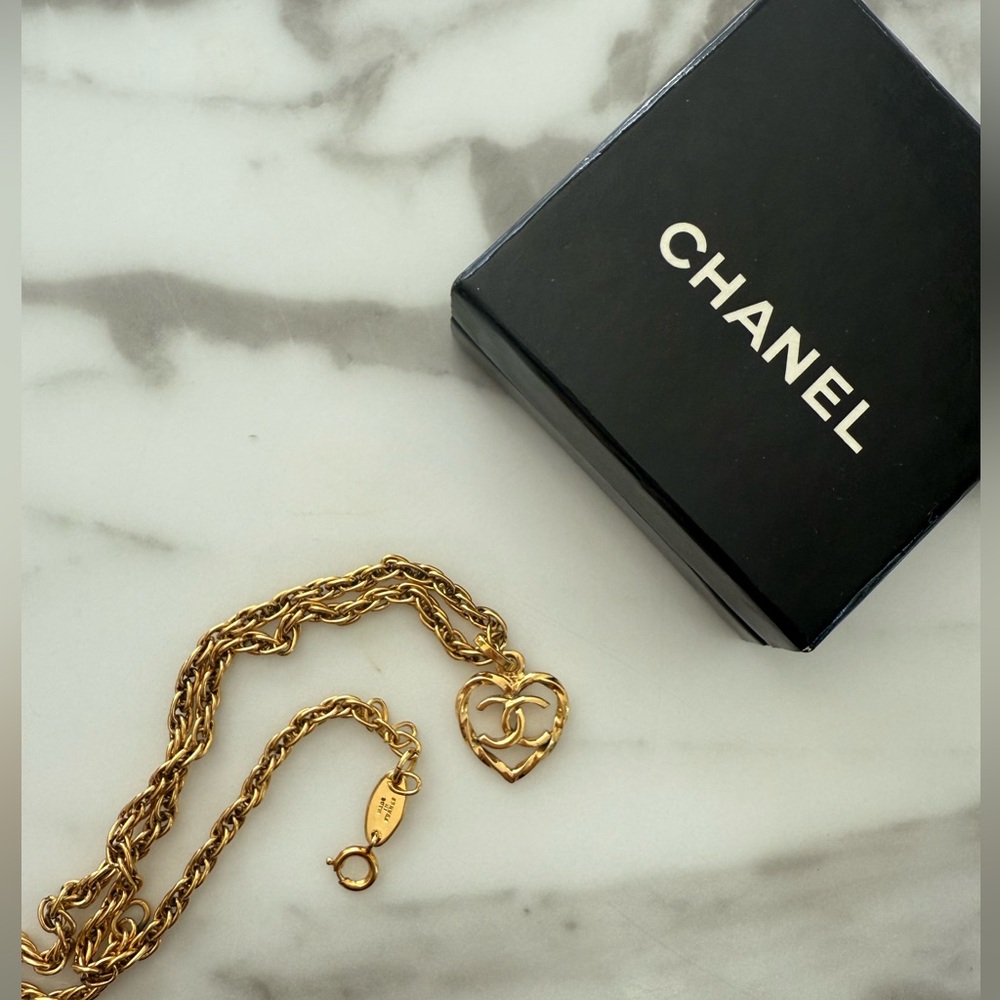 Chanel Vintage Heart Shape CC Logo Cut Out Pendant  Necklace - Picture 2 of 7